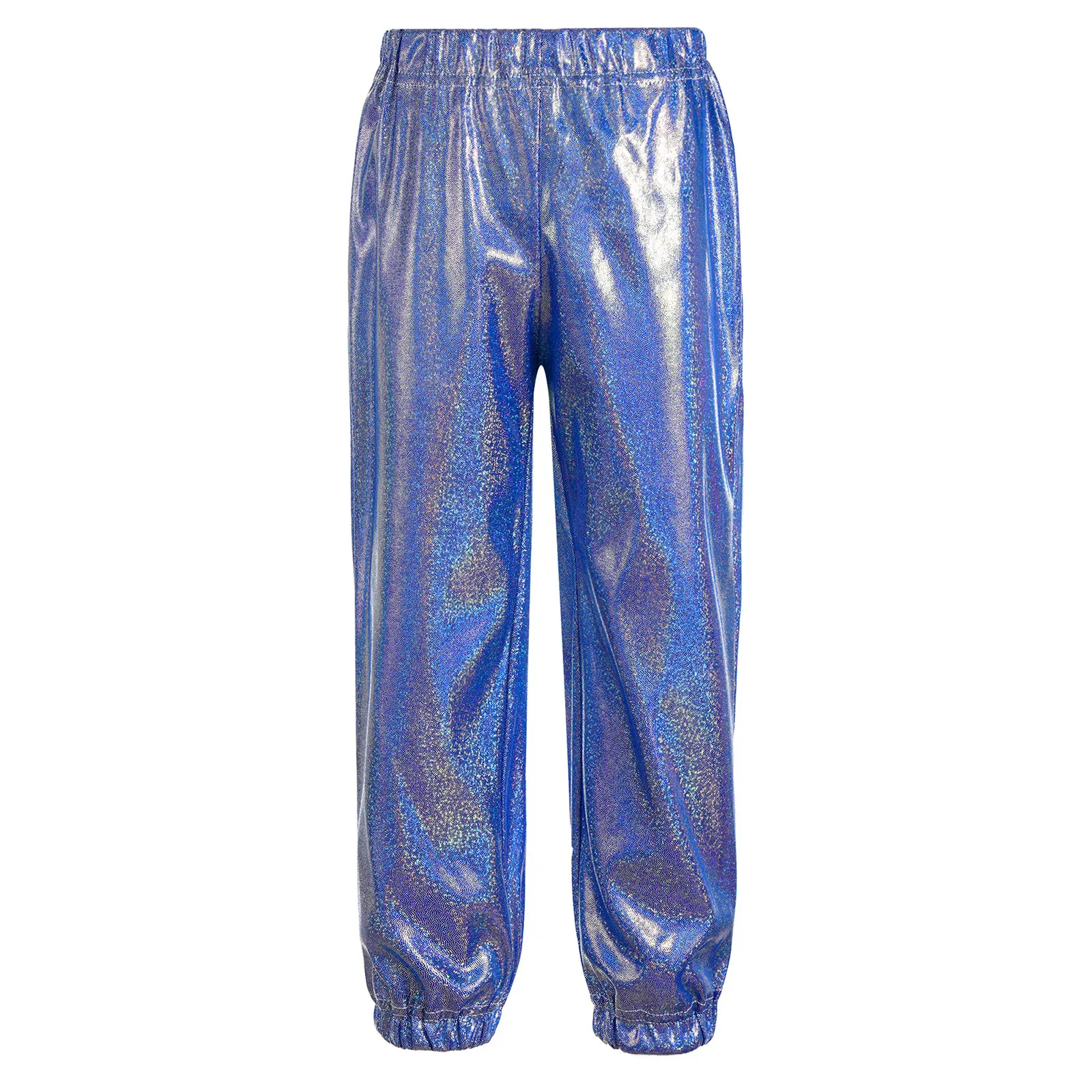 Kids Boys Girls Jazz Hip Hop Costume Street Dance Pants Shiny Metallic Elastic Waistband Trousers Party Performance Dancewear