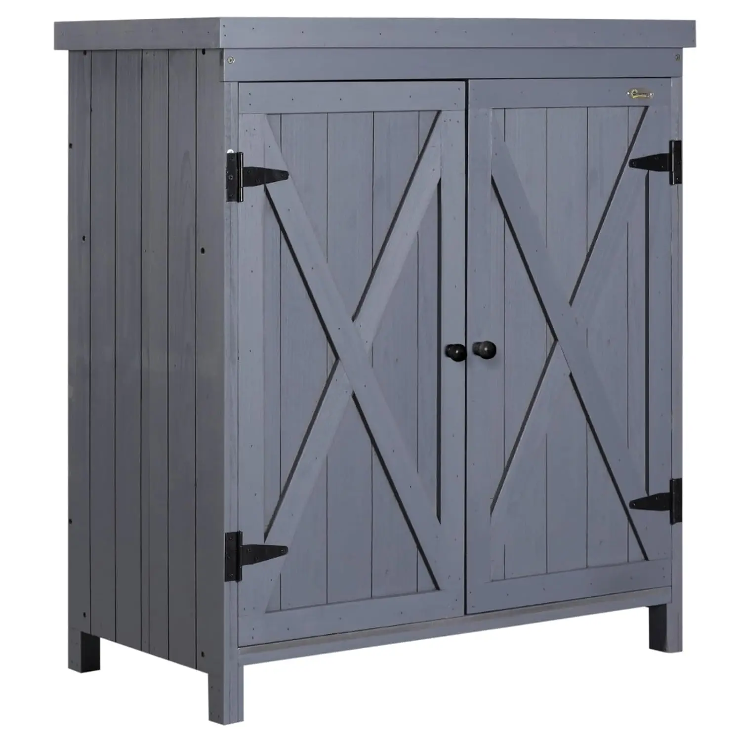 Garden Workstation with Water-Repellent Surface & Shelving, Weatherproof Cabinet with X-Bar Door for Patio, Customized