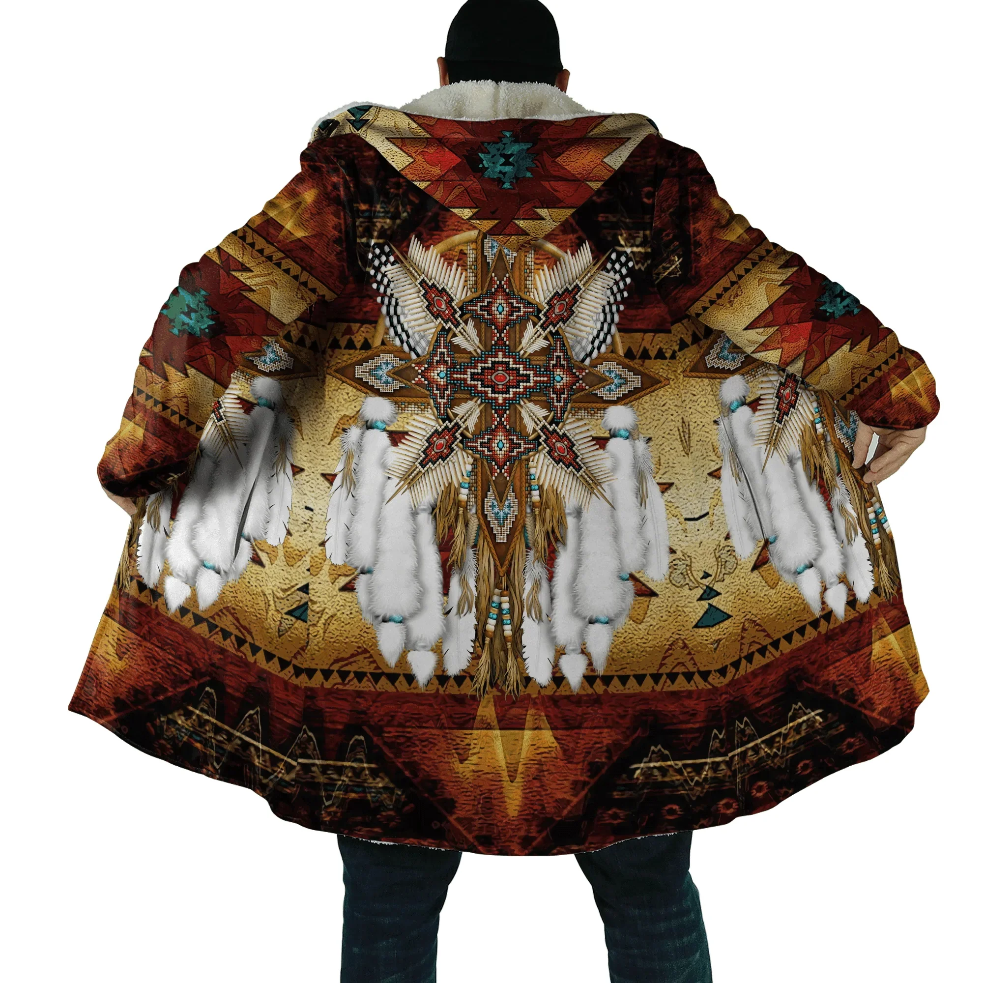 Winter Fashion Men cloak Native Wolf and Eagle pattern 3D Print Thick Fleece Hooded cloak Unisex Casual Warm Cape coat DP30