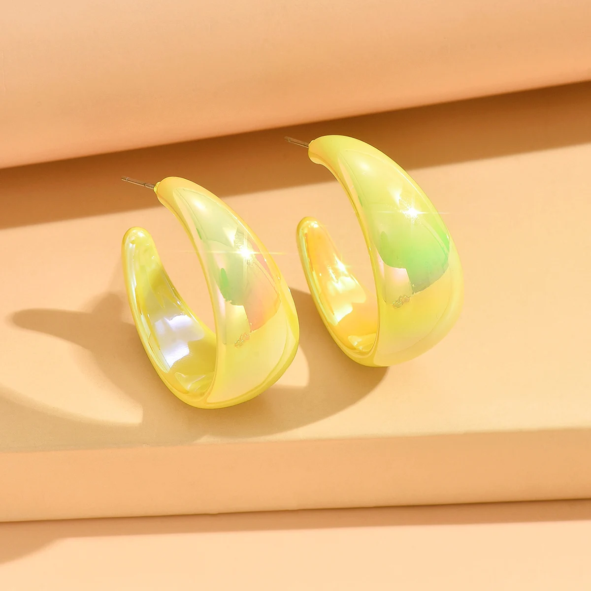 Mode Koreanische AB Farben Breite C-Typ Hoop Ohrring Frauen Vintage Unregelmäßige Baumeln Ohrringe Für Weibliche Partei Schmuck – Detail 7