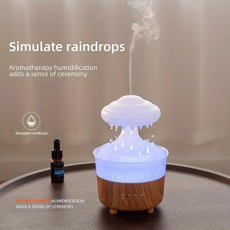 Cloud Shaped  Essential Oil Diffuser without Battery, 1 Piece USB Powered Cloud Rain Humidifier with Remote Control, Creative Co