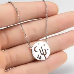 Simple Cactus Necklace Stainless Steel Fashion Jewelry Cute Desert Plant Pendant