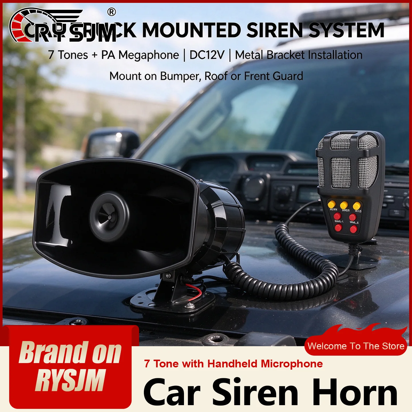 7 Tone Car Siren Horn with Handheld Microphone Speaker DC12V Loud Warning Alarm Horn Accessories for Truck Rescue Vehicle Boat