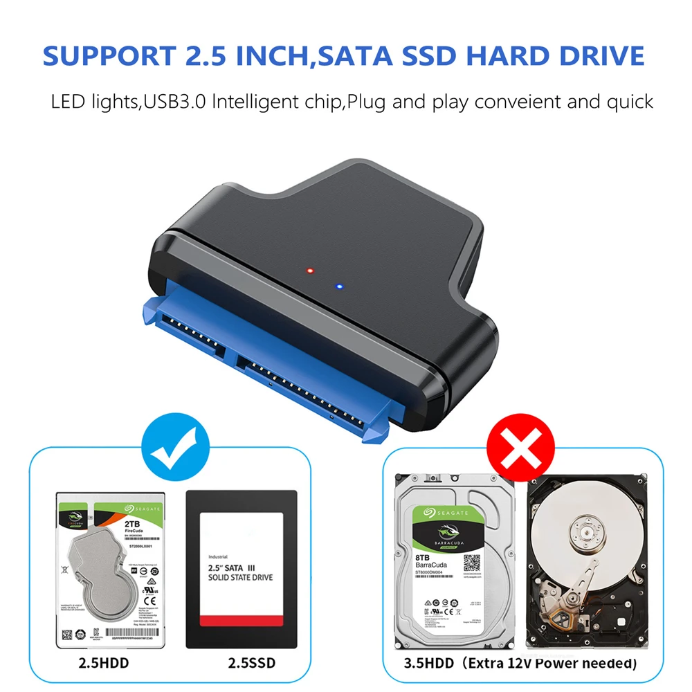 Mass Storage Class Enclosure Adapter, 2.5 "Hard Disk Drive, SSD, HDD, 5Gbps, Micro USB 3.0 para SATA, 22Pin, 7 + 15