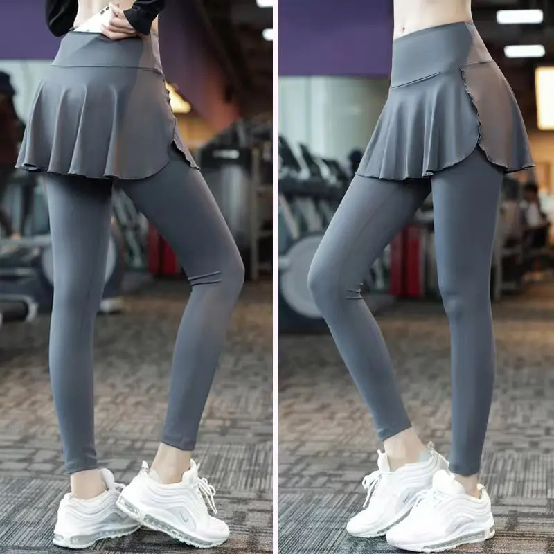 Fake Two-Piece Skirt Trousers Women\'s Yoga Pants Loose Thin Fitness Sports Dance Clothes Outdoor Wear Soft Comfortable Leggings