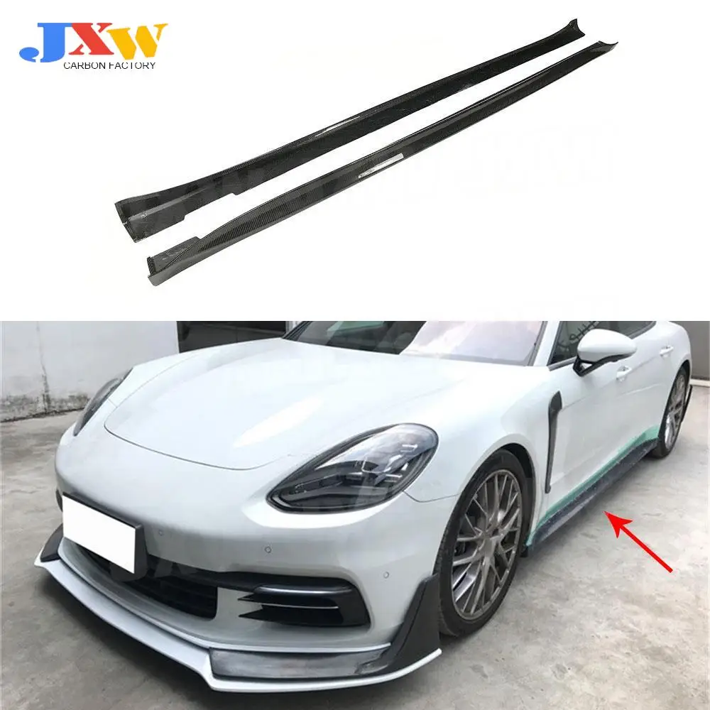 JXWANCF 2 PCS Side Skirt Apron Serat Karbon Kering Untuk Porsche Panamera 971 2017 2018 2019 Pelindung Bumper Pintu Mobil