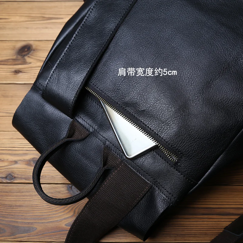 NZPJ Herren-Rucksack aus echtem Leder, lässige Herrentasche, natürliches Rindsleder, Büchertasche, Laptop-Computertasche, Rucksack mit großer Kapazität – Detail 13