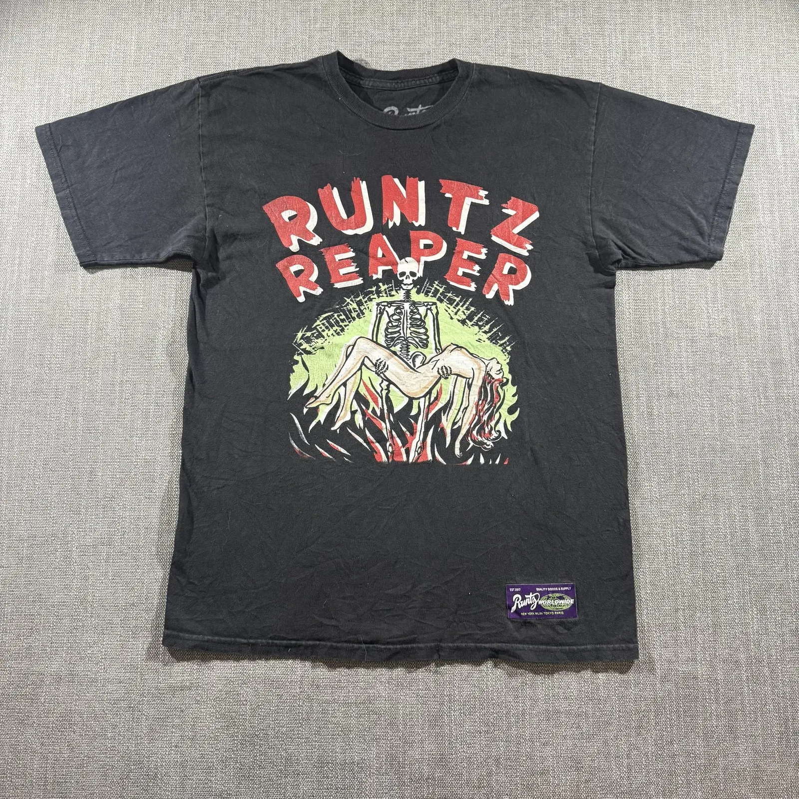 Camiseta Runtz Reaper para hombre, ropa de calle con gráfico negro medio en todo el mundo, Camiseta de algodón