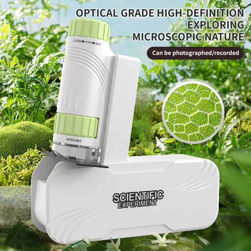 

60x-120x Portable Handheld Microscope Toy with LED Light Detachable Children Pocket Microscope with Wrist Strap
