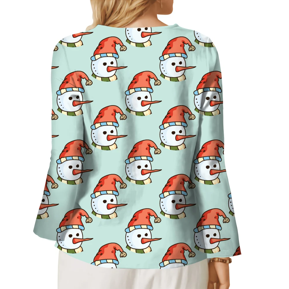 CLOOCL Women Blouse Long Sleeve Shirts Cartoon Winter Cute Snowman 3D Print Buttons Tee Female Christmas Clothing Drop Shipping