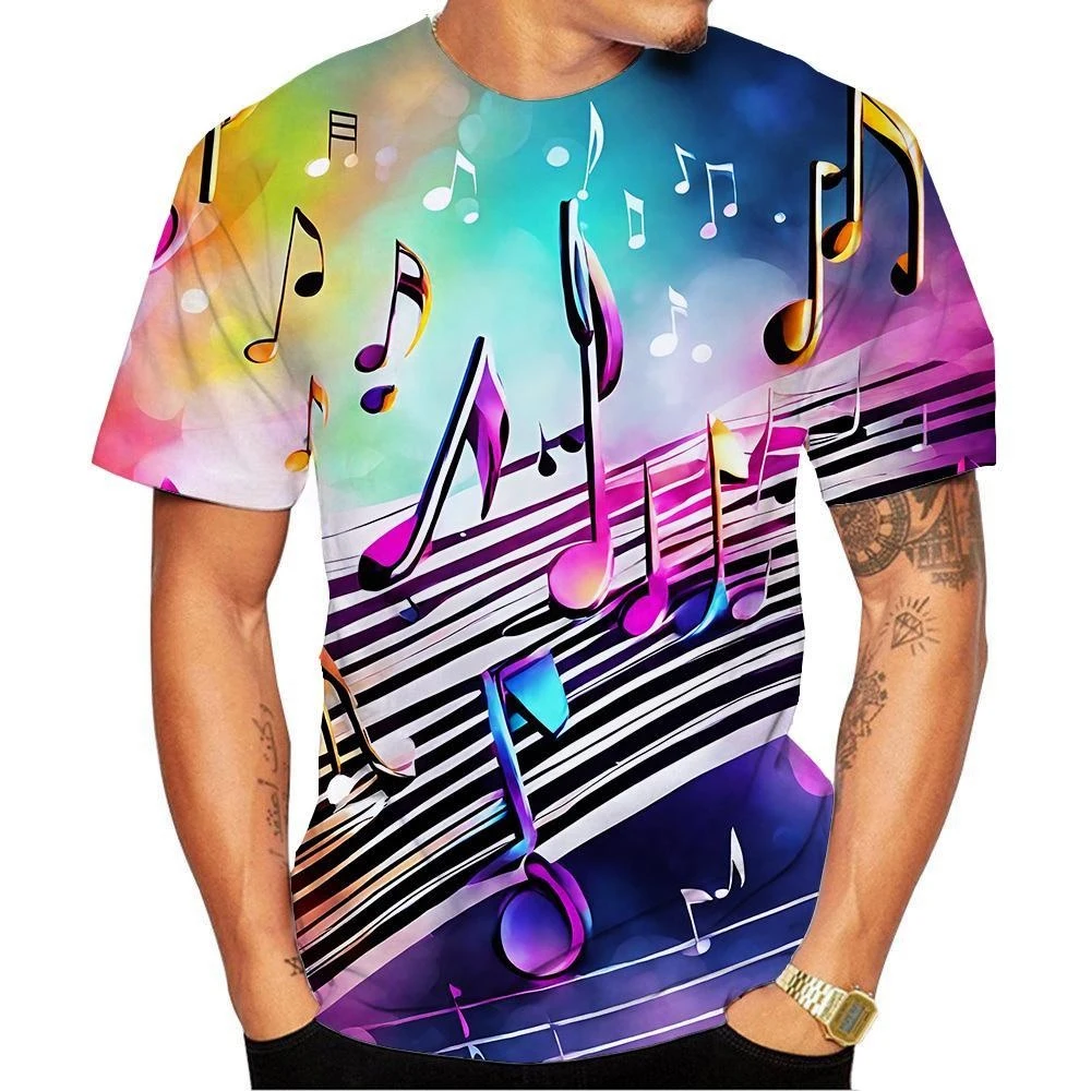 New Fashion Summer 3D High-definition Printed Music Symbols and Note Patterns T-shirt in Street Style Unisex Kids Casual Top