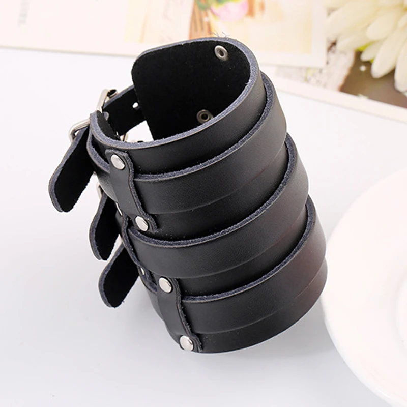 New Exaggerated punk leather Bangle Women Punk bracelet Men Simple Pure color wide leather multi layer Yoga Jewelry Pary Gift