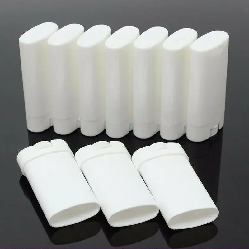 10pcs x 15g DIY Clear White Empty Oval Flat Tubes Deodorant Lip Balm Container Pots Lip Gloss Refillable Travel Bottles