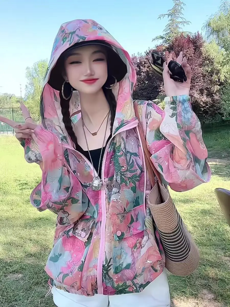 

New In 2025 Summer Zipper Hooded Shirts Blouses For Women's Long Sleeve Loose Casual Sunscreen Tops Blusas