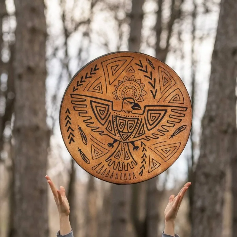 جلد الغنم الشاماني طبل 25 سنتيمتر الطيور نمط شامان طبل الكبار المهنية قرع الطبول الشامانية ممارسة الأدوات الموسيقية #3