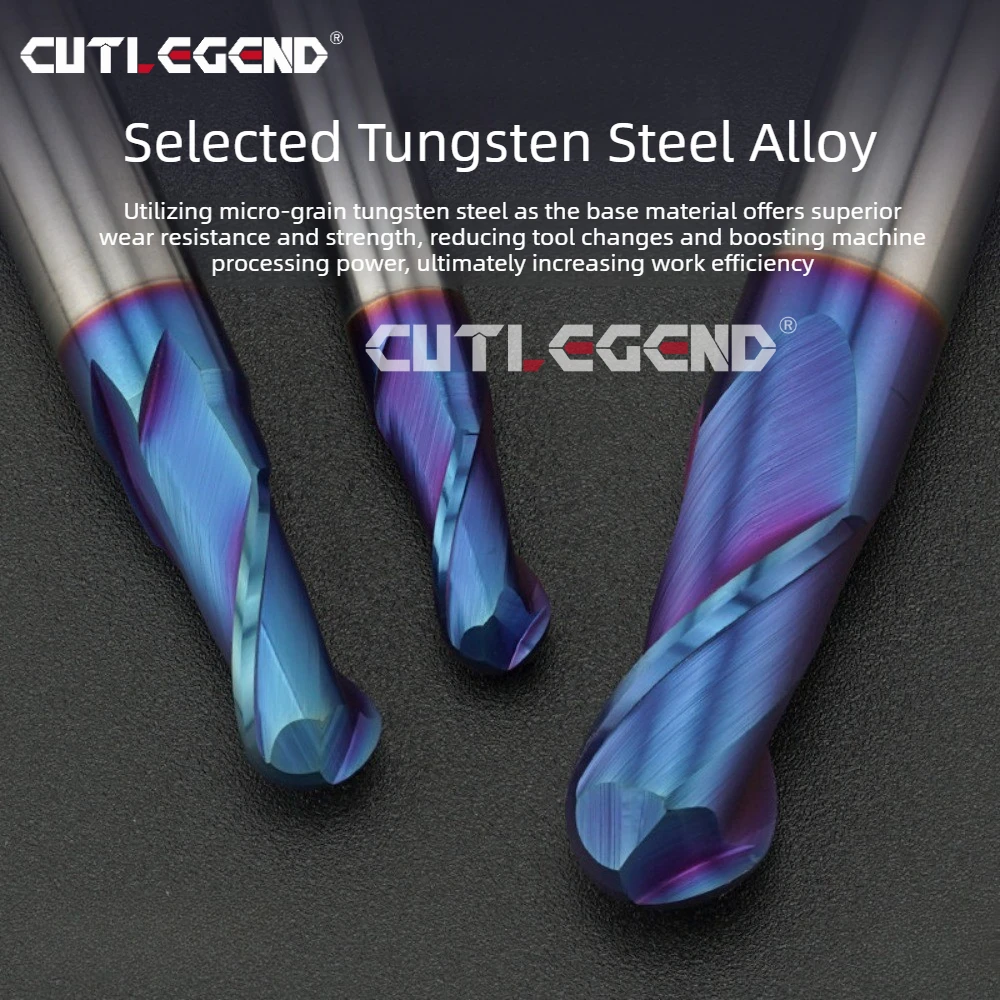 Vollhartmetall-Kugelfräser für gehärteten Stahl HRC70, blau nano-beschichtet, Kugelfräser mit Radius R0.2-R1-R2-R3-R4-R10 – Detail 2