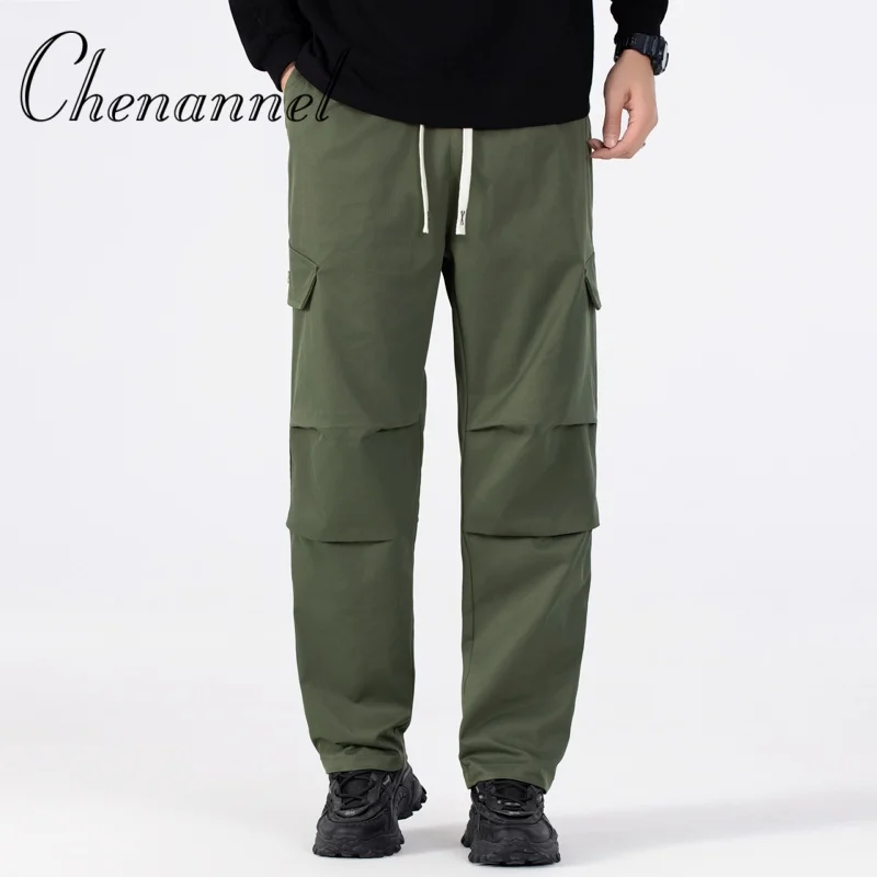 ذكر متعدد جيب بنطلون ركض بنطلونات الرجال المشي لمسافات طويلة في الهواء الطلق البضائع السراويل فضفاض Armygreen جديد سراويل قطنية رجالي