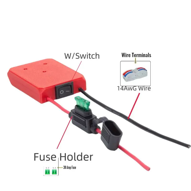 Imagem -02 - Adaptador de Roda Elétrica para Bateria Ozito Einhell com Suporte de Fusível e Bloco Terminal de Interruptor 14awg Fio para Brinquedo de Carro de Controle Remoto