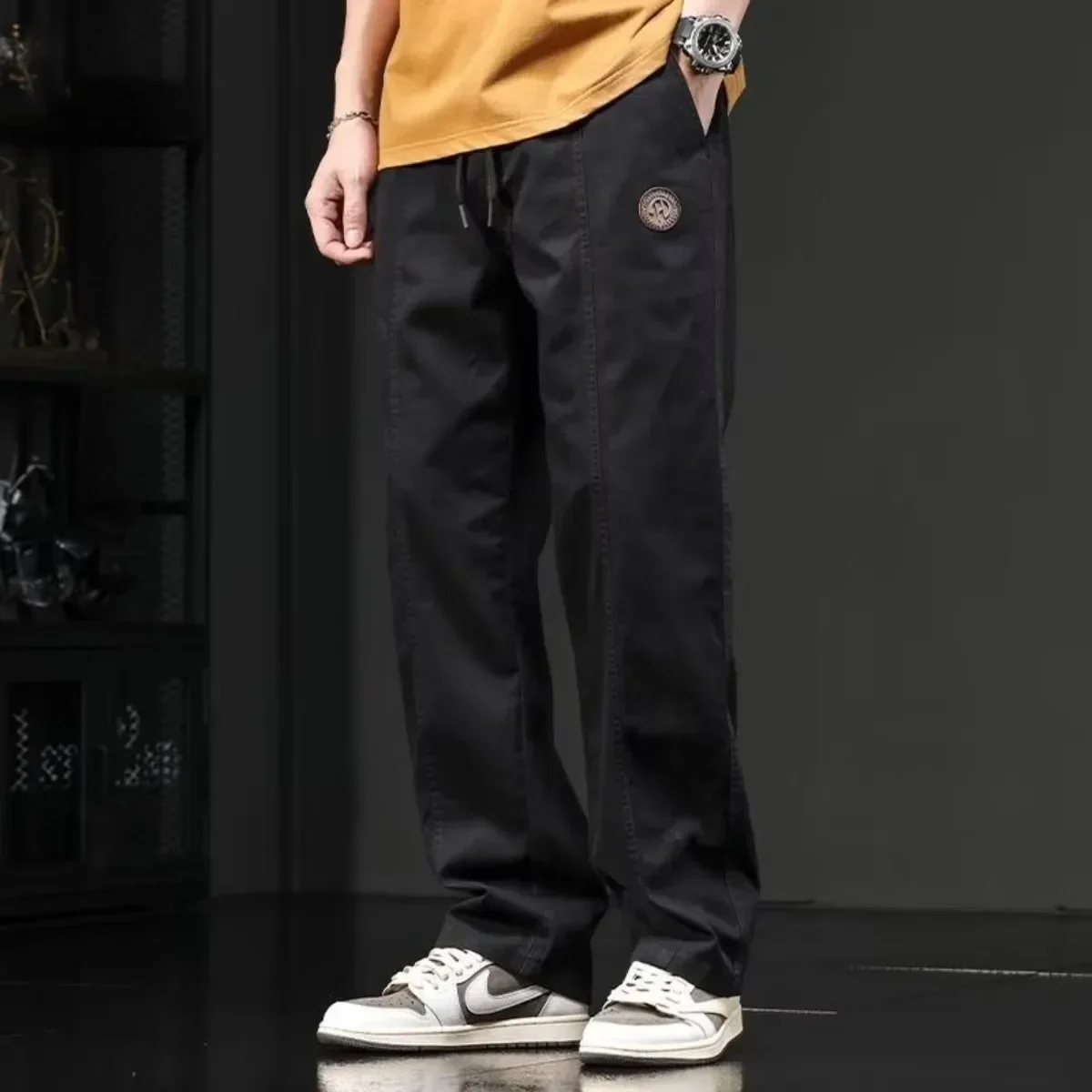 

Versatile Hot Selling Men's Casual Pants Straight Leg Wide Leg Pants with Drawstring Solid Color Men's Fashion Loose Version