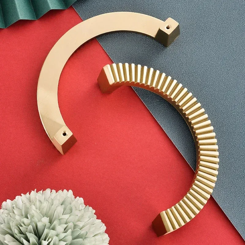 1Pcs Round Hardware Furniture Door Handles New Textured Brass Semi-Circle Cabinet Handle Wardrobe Pull Cabinet Wine Book Knob