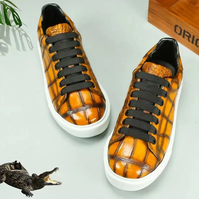 2024 new arrival Fashion Crocodile Skin causal shoes men,male Genuine leather sneakers pdd514