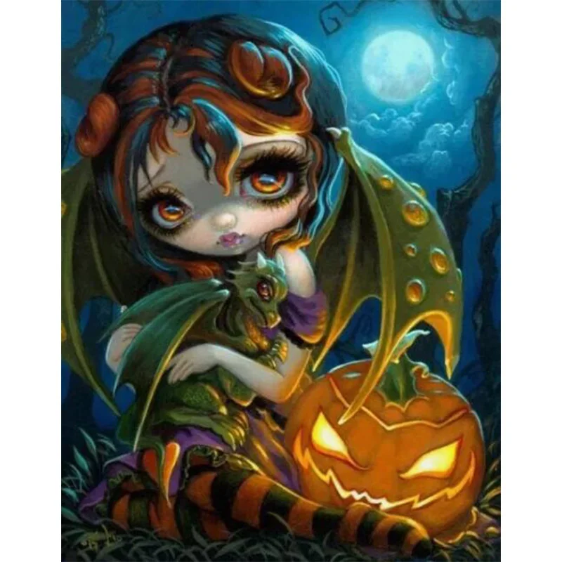 AB Diamond Diamond Painting Halloween witches and pumpkins Embroidery Kit Wall Decoration Hanging Painting