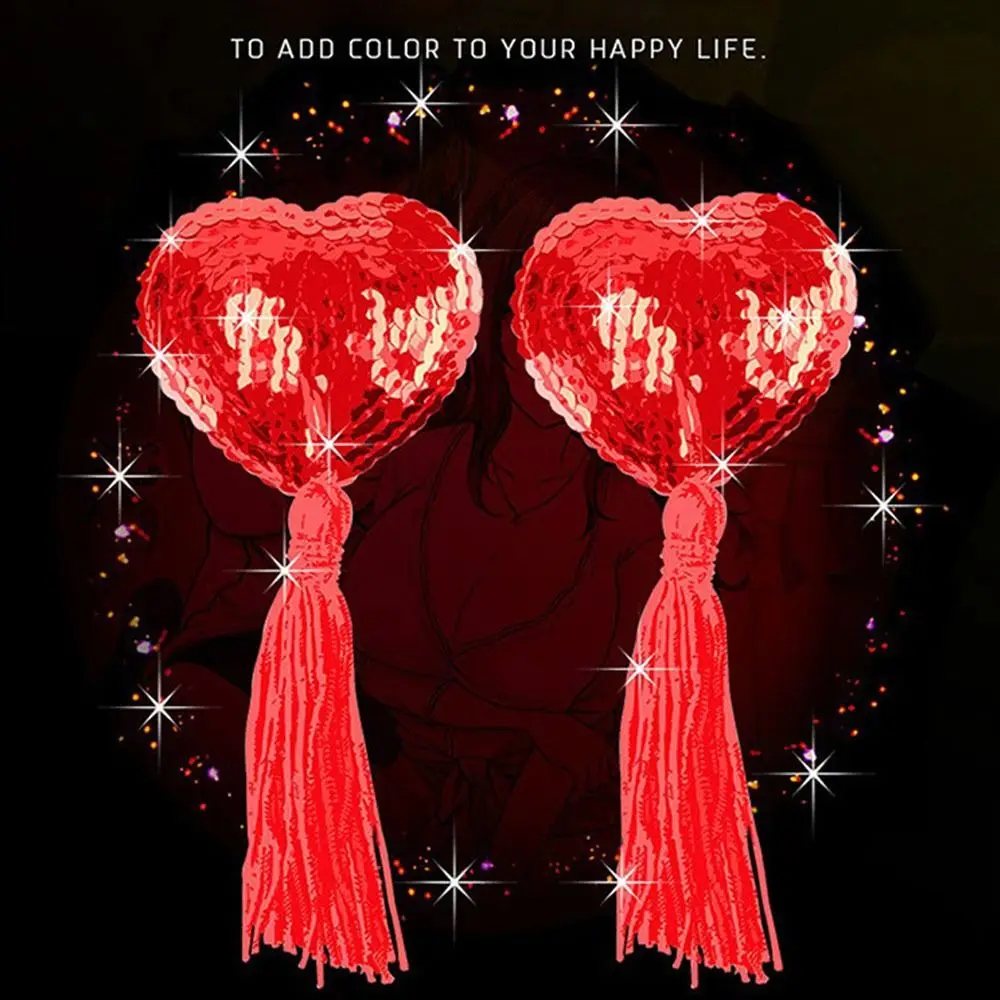 1 Pair Hot Sequin Heart Shape Bra Tassel Self Adhesive Women Lingerie Breast Bra Womens Silicone Pasties