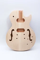 Yinfente Guitar Body Semi-hollow F Hole DIY Electric Guitar Body Unfinished Set in Style Humbucker Pickup Maple Cap Back Uncut