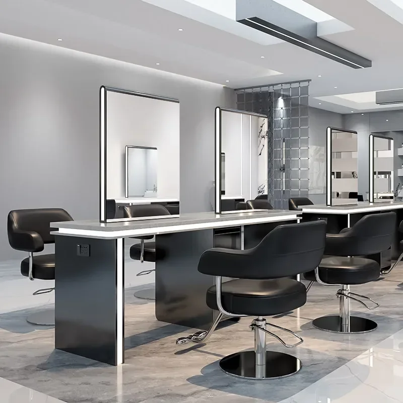 Light luxury barbershop mirror, dressing table, salon-specific marble countertop haircut mirror, hair salon perm and dye mirror