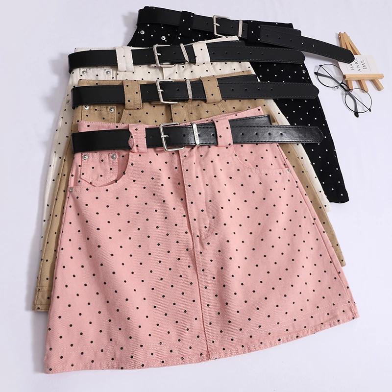 

Polka dot skirt women spring summer new A-line skirts Sweet cool Spice Girl high waist with belt