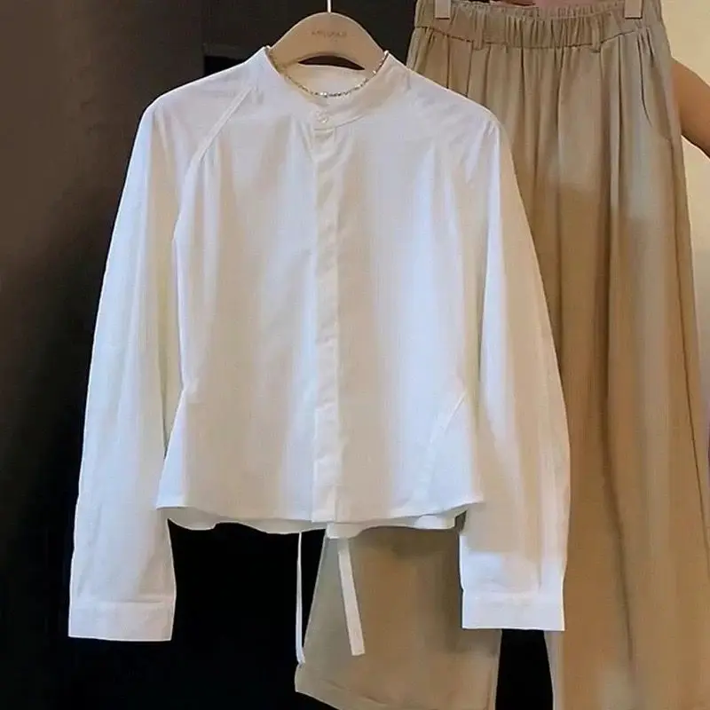 

Корейская свободная и модная однобортная рубашка с завязками на поясе, Южная Корея, новинка осени 2023 года