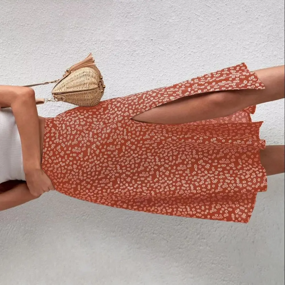 

2025 женская шифоновая юбка-миди с цветочным принтом, высокая талия, юбка-миди с эластичной резинкой на талии и разрезом, женская пляжная юбка трапециевидной формы, летние юбки