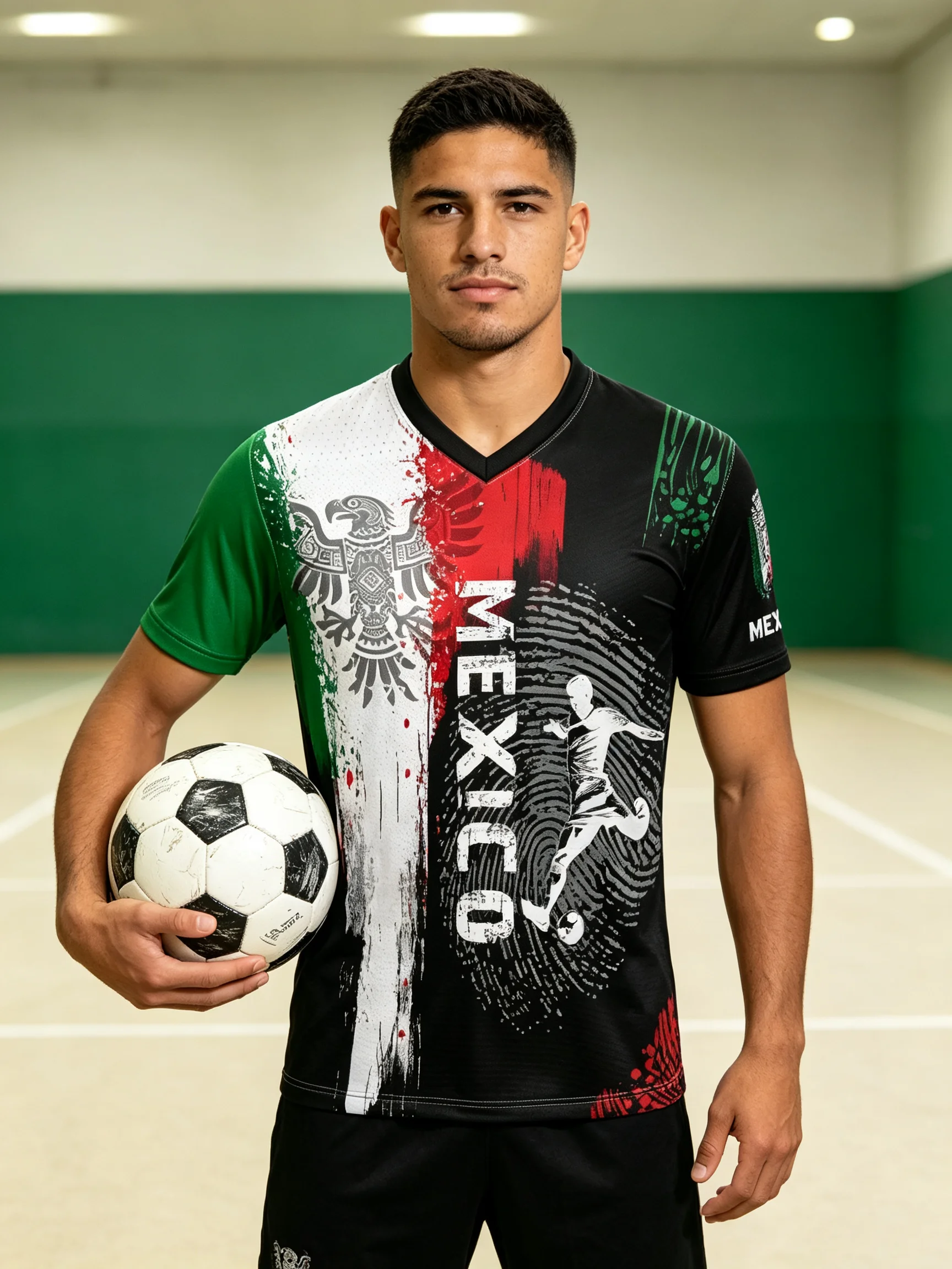 2026 Mexico soccer jersey with graffiti‑style national totem print, premium quick‑dry, soft and breathable sports fabric