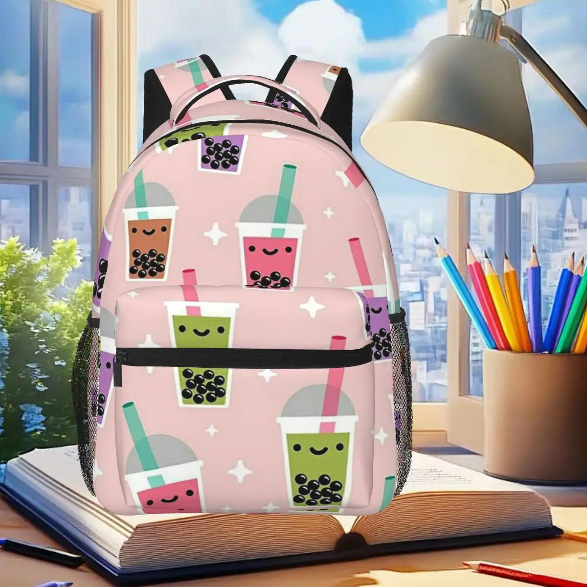 

Cartoon Boba Bubble Tea Pattern Backpack Student Boys Girls BookBag Children School Bag Laptop Shoulder Bags for Men Women