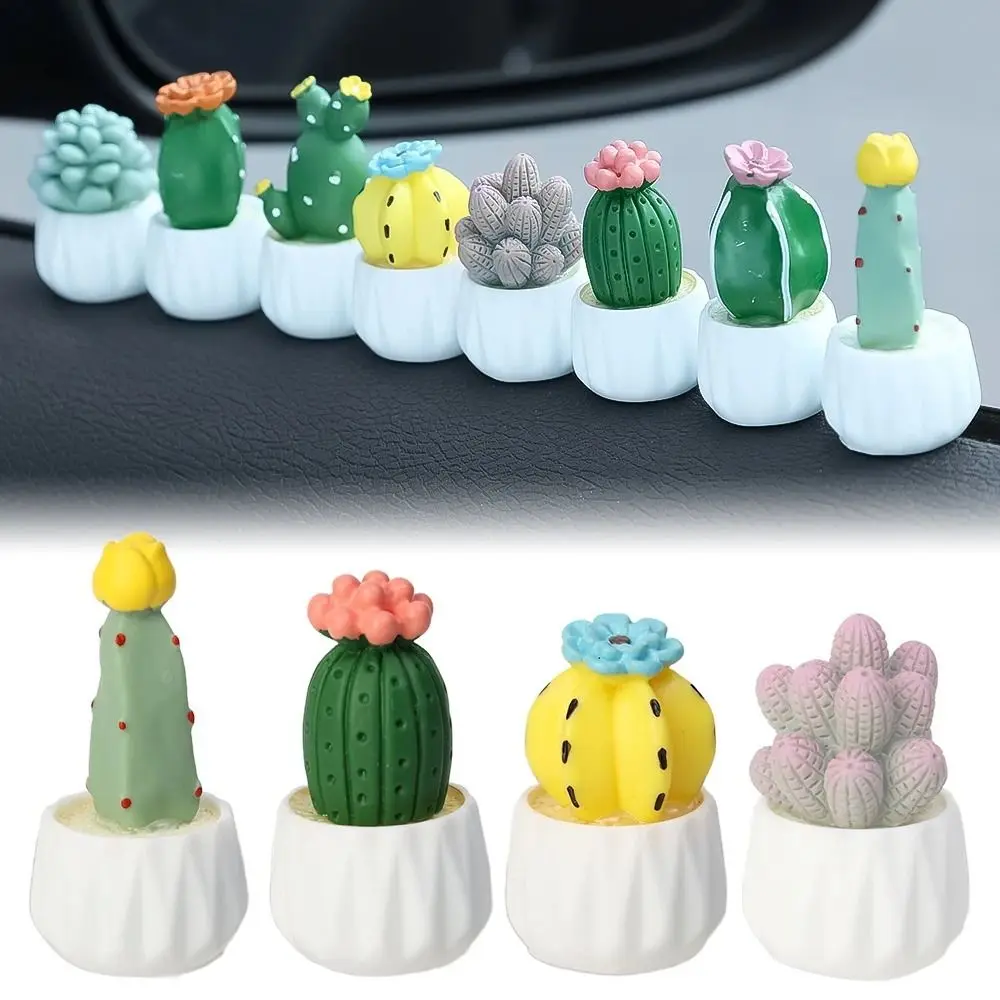 

Gift Mini Cute Cactus Car Ornament DIY Cactus Bonsai Model Dollhouse Miniature Succulent Potted Resin Home Garden Decor Toy