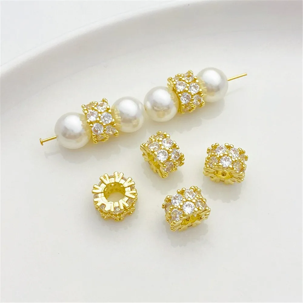 

14K Gold Double-row Round Zirconium Transfer Beads Snowflake Bucket Beads Handmade DIY Bracelet Jewelry Material Accessories