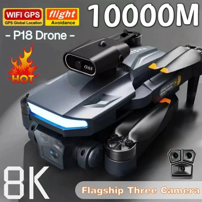 

P18 Drone Profesional Brushless GPS 8K Triple Camera Optical Flow Positioning Obstacle Avoidance Foldable Quadcopter RC10000M