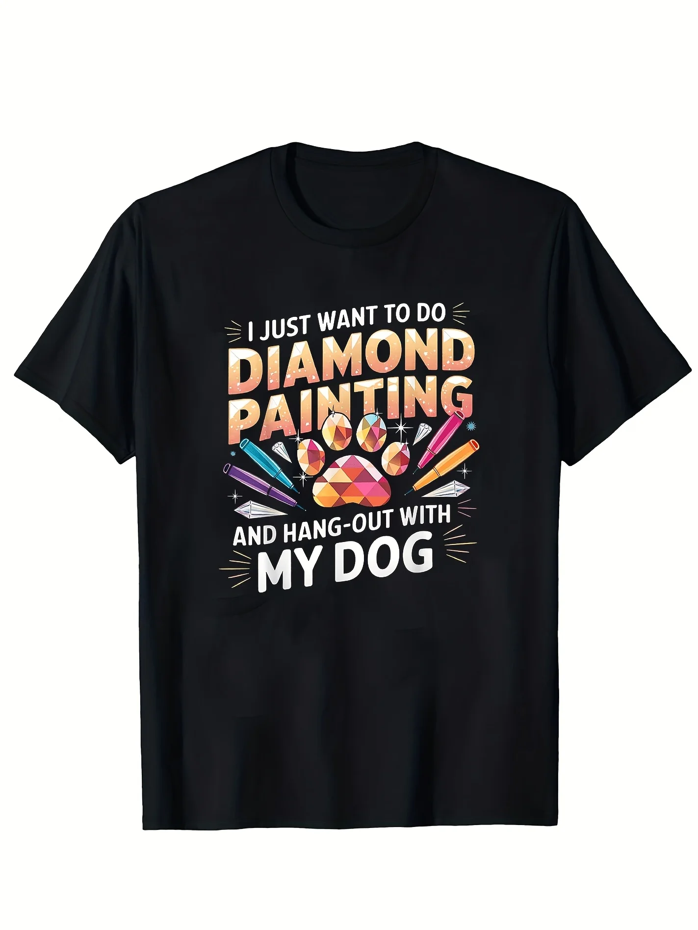 Camiseta para entusiastas de la pintura con diamantes, top de punto informal con cuello redondo para todas las estaciones, estampado con la frase