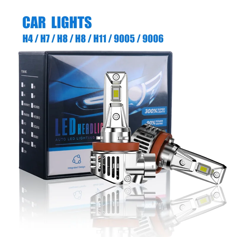

2Pcs LED Car Lights H4 H7 H8 H9 H11 9005 9006 Hi/Lo High and Low Beam Headlight 12V Canbus Auto bulbs Replacing Halogen Lamps