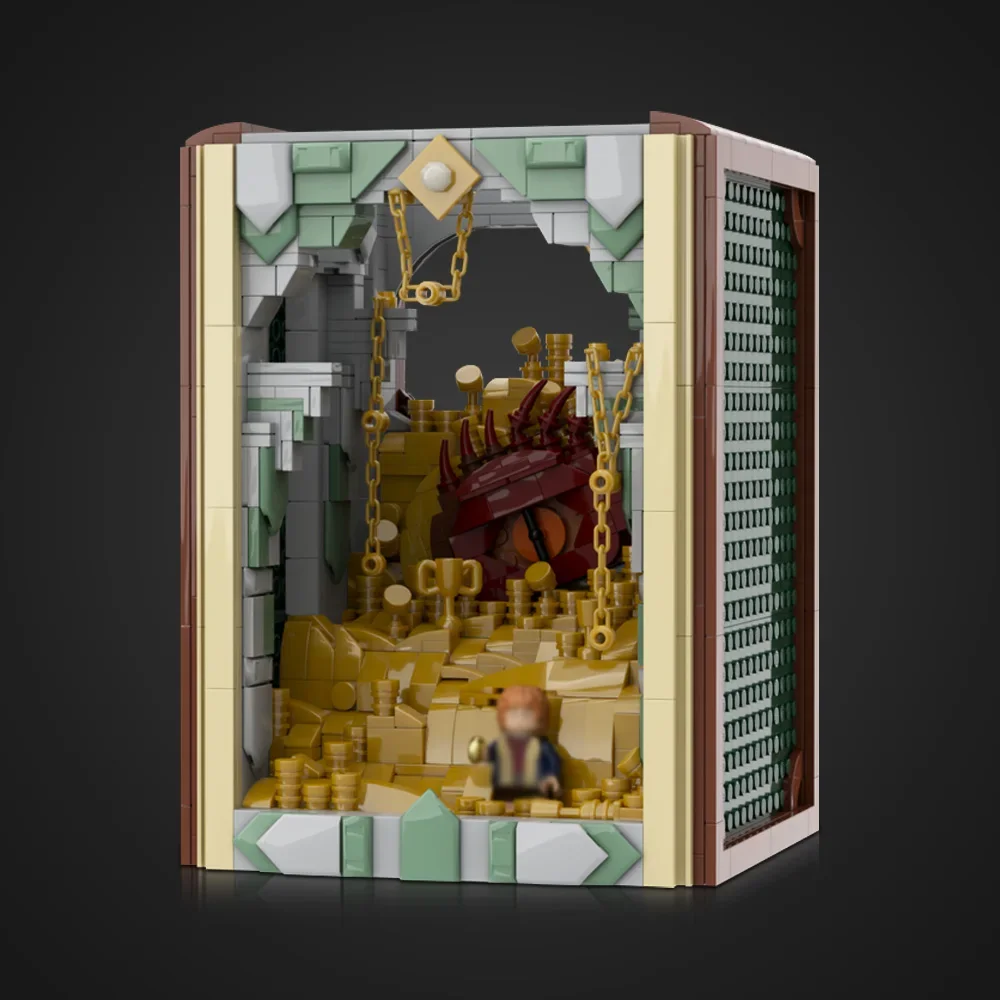 

MOC-222251 Movie Rings Smauged Book Nook Building Blocks Model Golden Palace Fire Dragon Bricks Assembly Toys Kids Birthday Gift