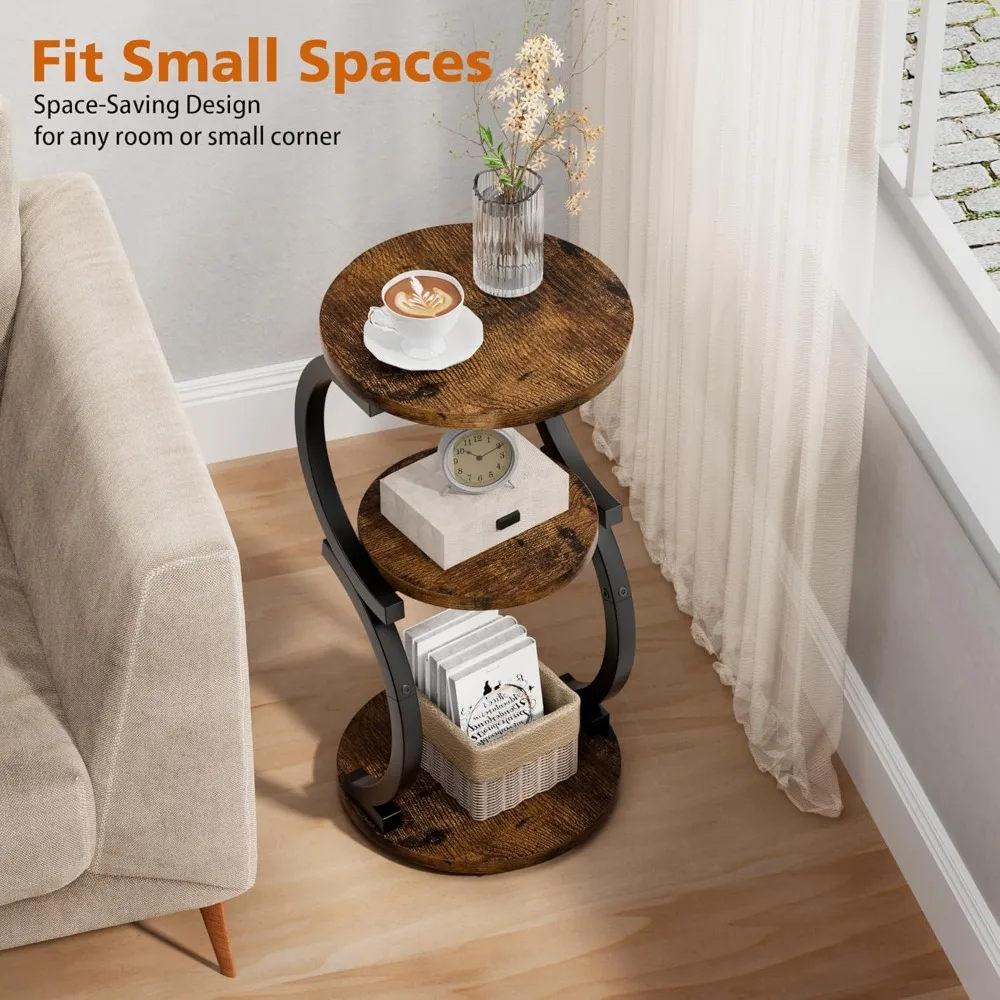 طاولة جانبية صغيرة، طاولة نهاية مستديرة من 3 طبقات لغرفة المعيشة، طاولة مميزة على شكل حرف S للمساحات الصغيرة وغرفة النوم والأريكة، عتيقة