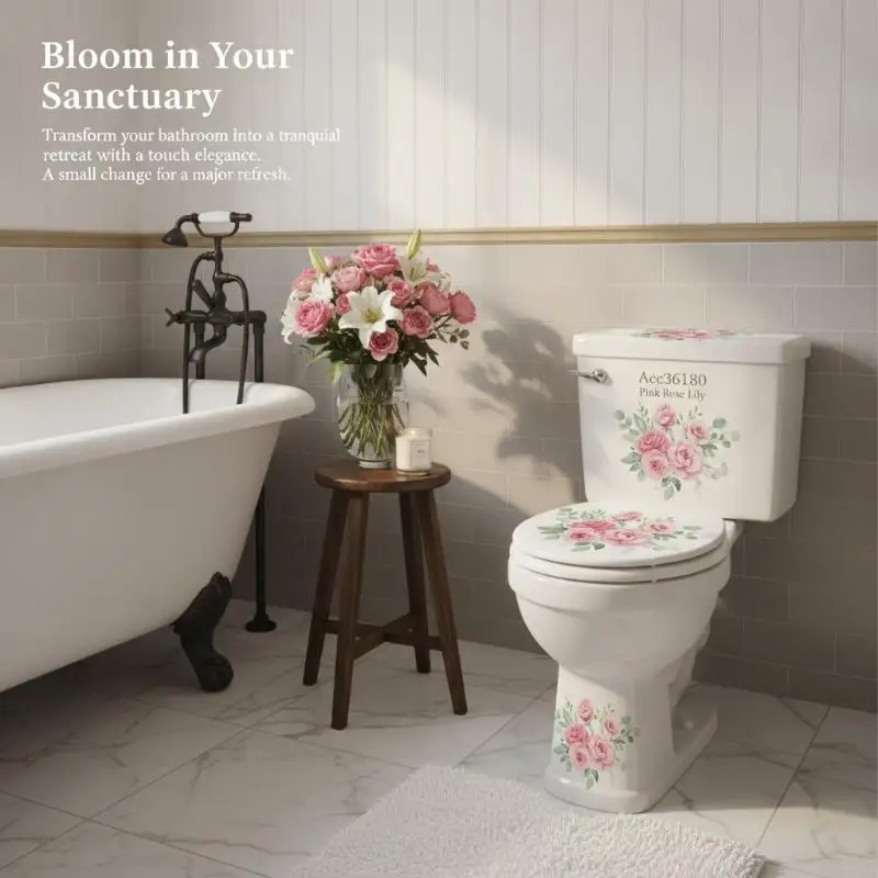 Minimalist Flower Toilet Seat Sticker Self-Adhesive Removable DIY Decor for Modern Home Bathroom Restroom Decor