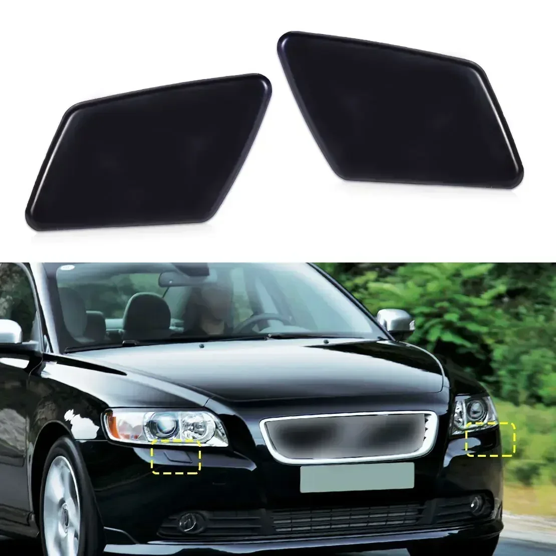 Carhome 2x Left Right Front Bumper Headlight Washer Covers For Volvo S40 V50 2005-2007 USEFUL USFUL USEFUL - view 2