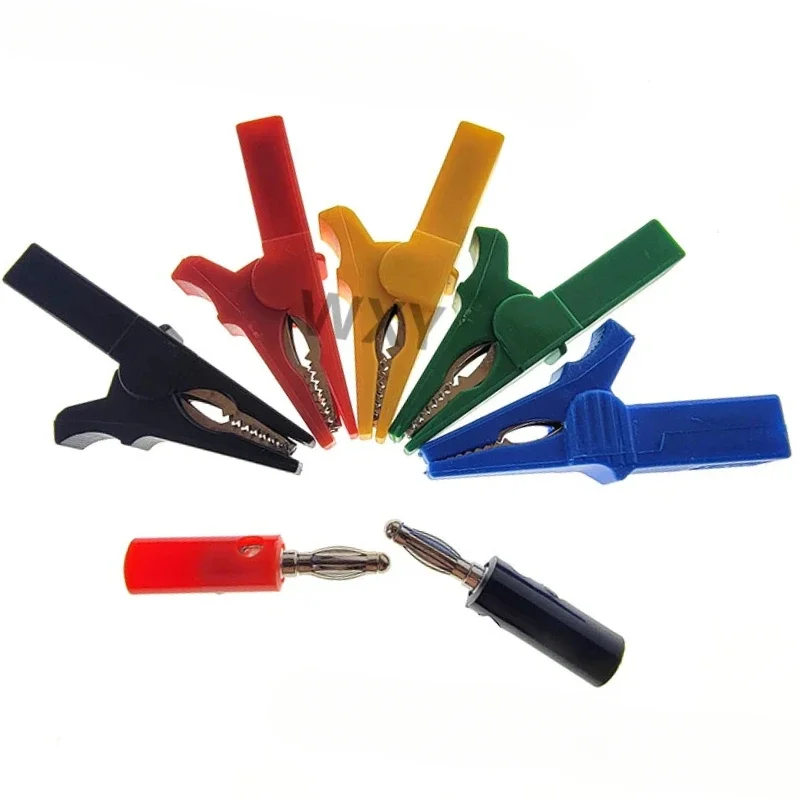 

1set 55mm Alligator Clip + Banana Plug With 4mm Banana Plug Cable Clips Test Probe Terminal crocodile clips Copper plastic clip