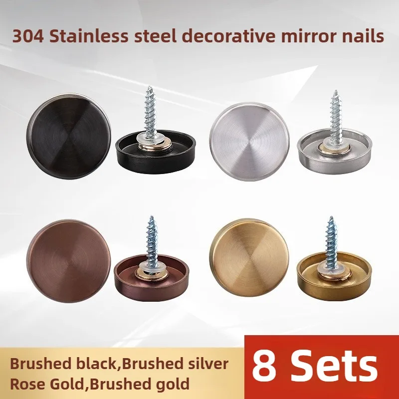 8 Sets 16-40mm Mirror Fasteners Screws Decorative Cap Nail Advertising Glass Screw 304 Stainless Steel Cover Furniture Hardware