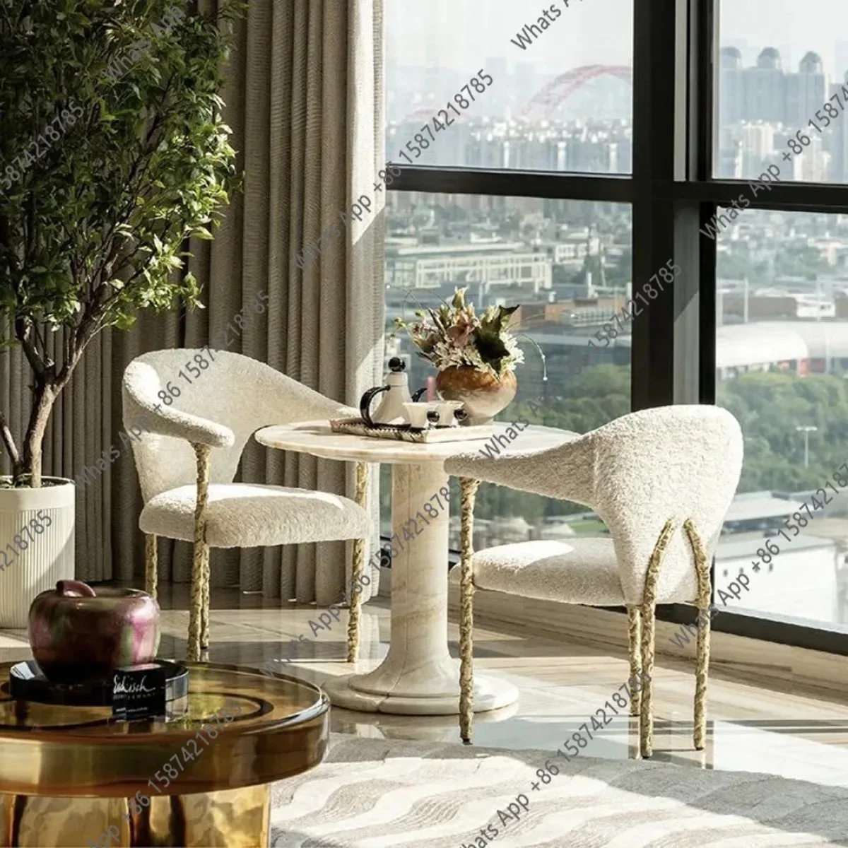 

Italian light luxury, dining chair soft bag fabric villa living room chair designer high-end customized dining chair