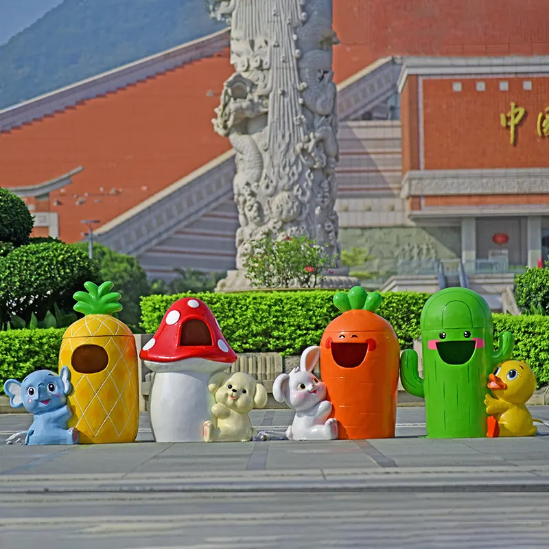 Cartoon creative trash can sculpture outdoor park landscape area kindergarten 5