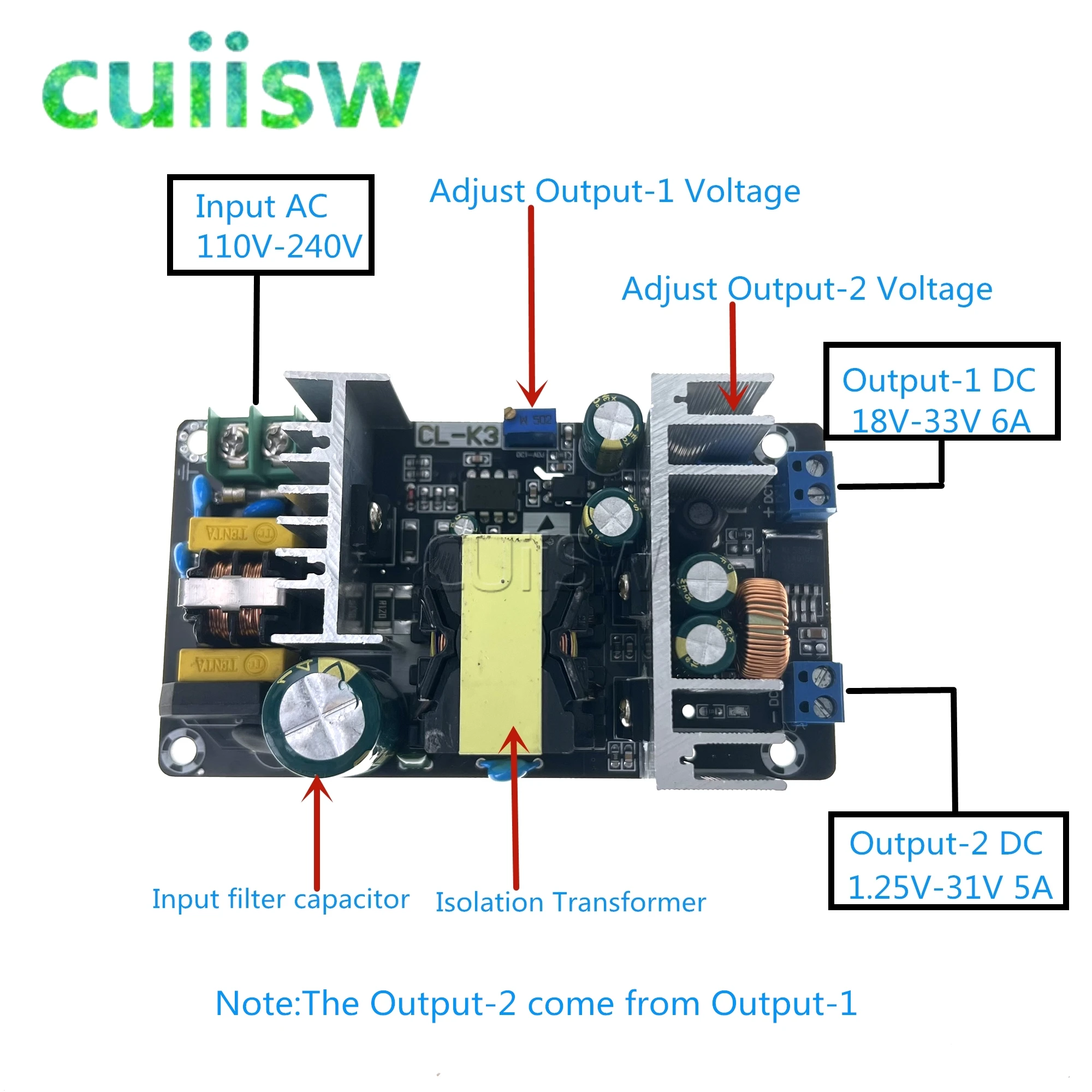 Dual Output Isolated Switching Power Supply Module Adjustable Step Down Buck Converter AC-DC 110V 220V to 5V 12V 24V 36V 4-6A