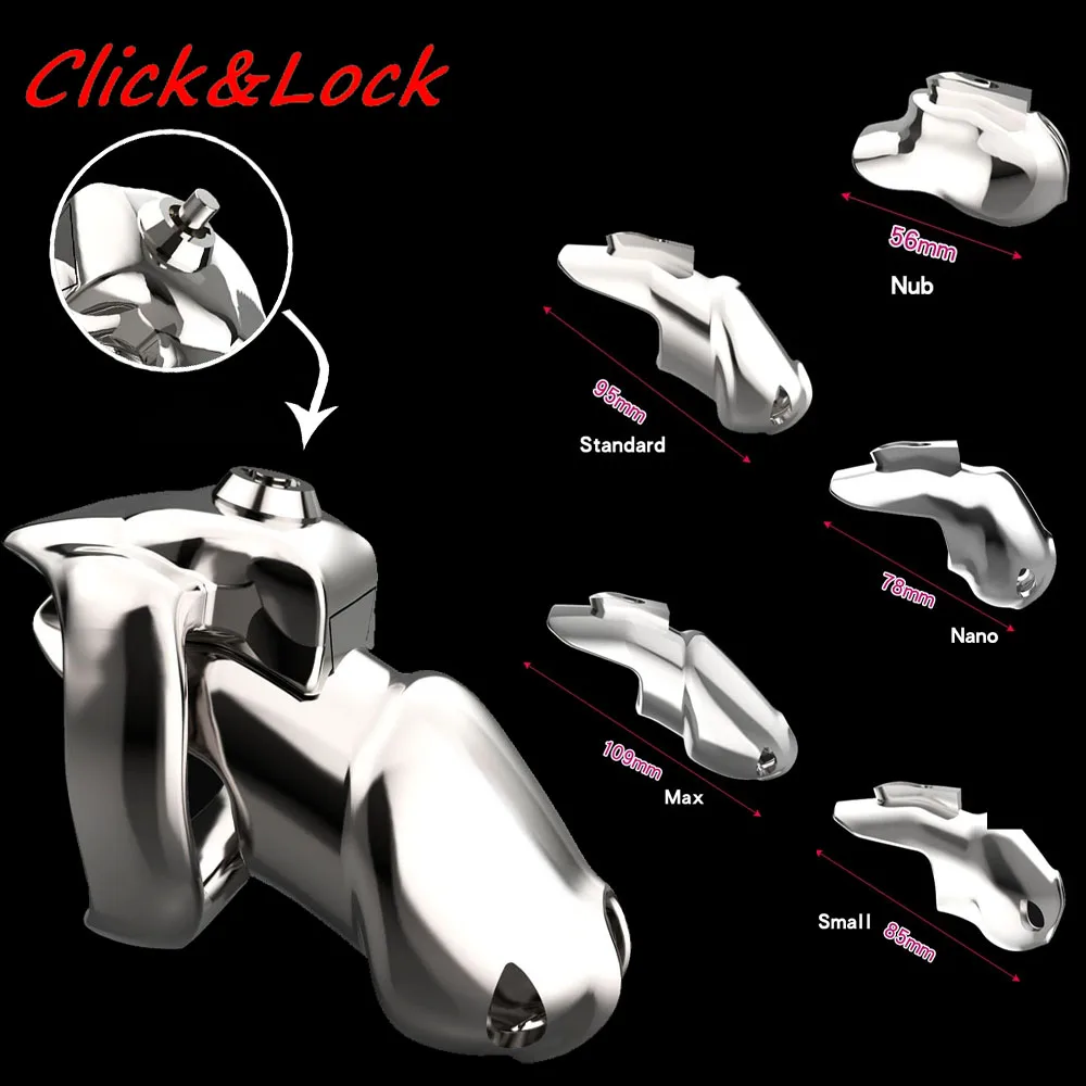 Sex Shop Chastity Inescapable Metal HT-V5 Click&Lock Male Chastity Device Cock Cage Penis Ring Belt Fetish Adult Sex Toy For Gay