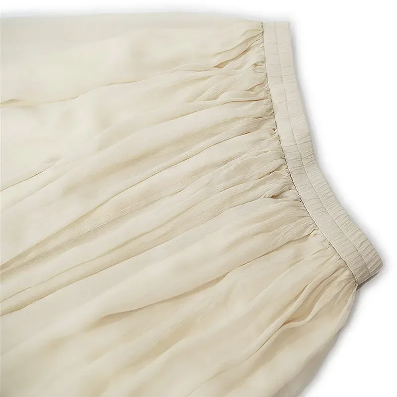 Vacation Style Large Swing Non Splicing 100% Natural Mulberry Silk Georgette High Waisted Women's Casual Rice Skin Beach Skirt